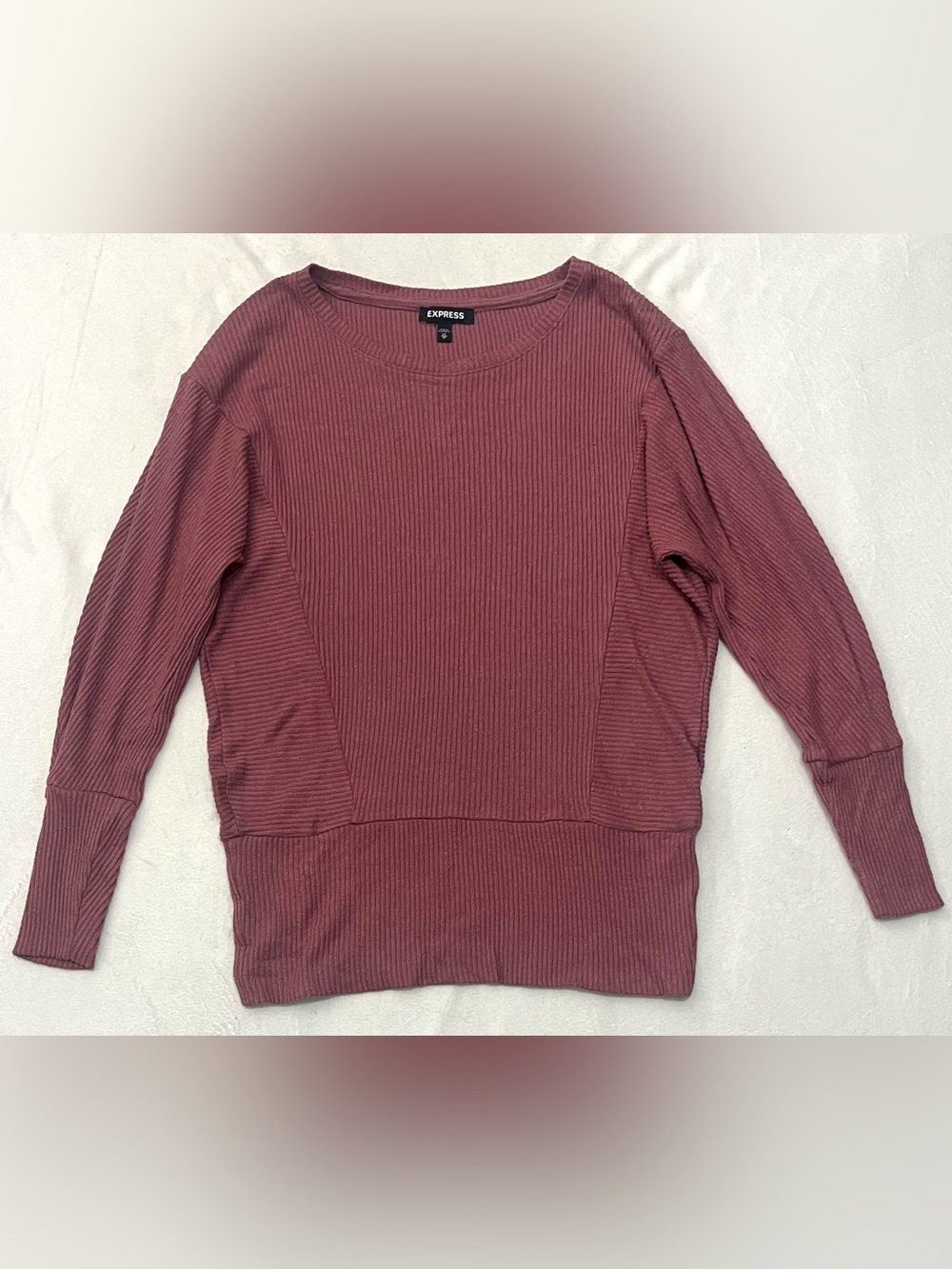 Express Ribbed Crewneck Long Sleeve Lightweight Sweater in Mauve Women’s XS